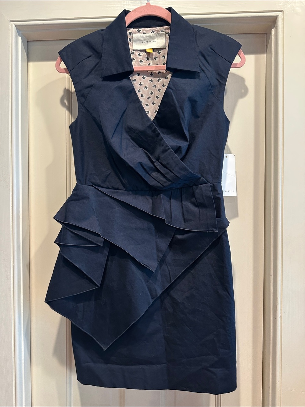 leifsdottir Navy Sleeveless Ruffle Wrap Dress